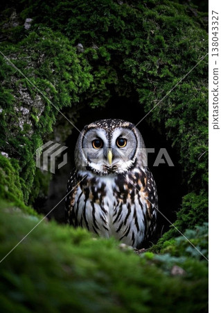 树洞中的猫头鹰特写 138043327