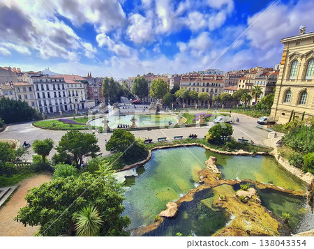 Marseille, France. The ponds in the lower part of the Palace Longchamp. The Palace Longchamp is a monument in the 4th arrondissement of Marseille, France. Marseille, France. The ponds in the lower part of the Palace Longchamp. The Palace Longchamp is a monument in the 4th arrondissement of Marseille, France. 138043354
