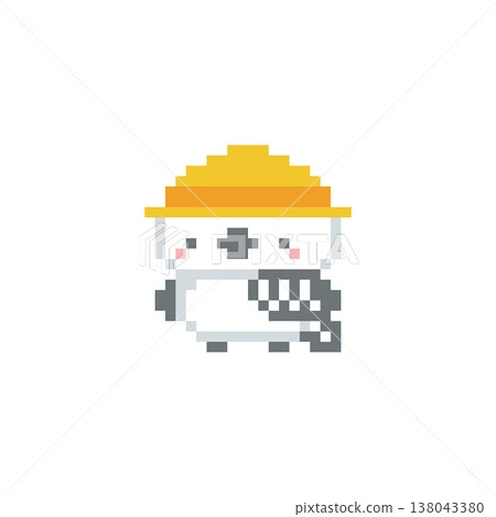 A pixel art image of a yellow hat and a long-tailed tit. A pixel art image of a yellow hat and a long-tailed tit. 138043380