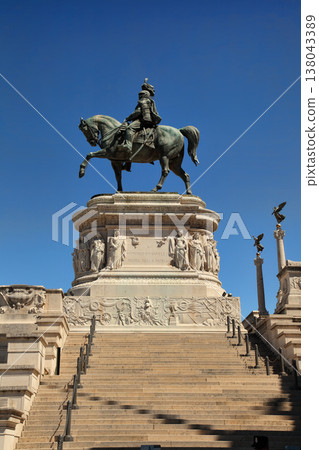 Statues in the Monument of Victor Emmanuel II, the museum complex on the Piazza Venezia in Rome, Italy 138043389