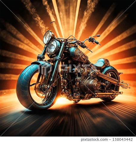 Motorcycle in the style of steampunk, fantasy. Generative  AI technology. 138043442