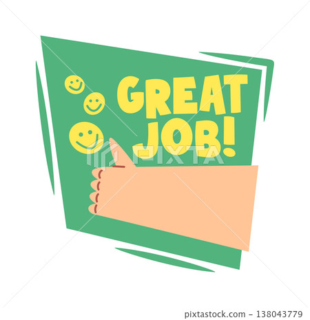 Thumbs up hand with great job text 138043779