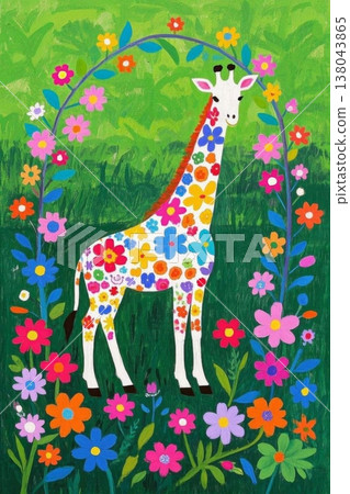 Colorful floral pattern giraffe illustration 138043865