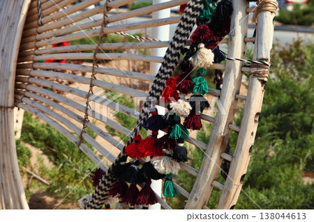 The roof of the yurt, decorated with national accessories. Ashgabat, Turkmenistan 138044613