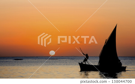 sailboat at sunset in Mauritius island sailboat at sunset in Mauritius island 138044700