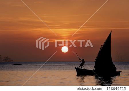 sailboat at sunset in Mauritius island sailboat at sunset in Mauritius island 138044715