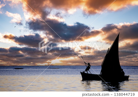 sailboat at sunset in Mauritius island sailboat at sunset in Mauritius island 138044719