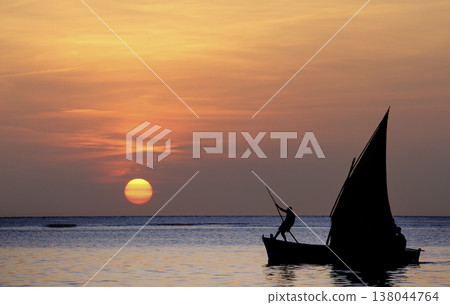 sailboat at sunset in Mauritius island sailboat at sunset in Mauritius island 138044764