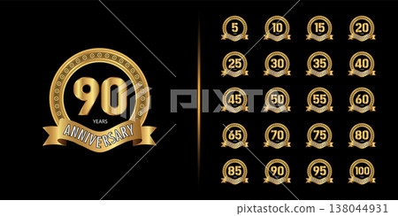 Set of premium anniversary logotype. Golden anniversary celebration emblem design. 138044931
