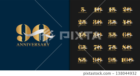 Set of premium anniversary logotype. Golden anniversary celebration emblem design. 138044932