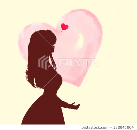 Woman extending one hand, smiling, romance, side view, silhouette 138045004