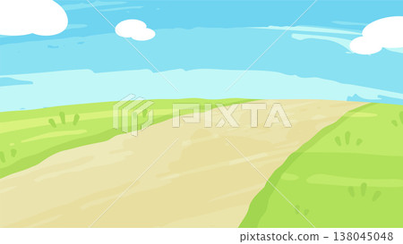 一幅以草地和道路為背景,看起來像是用水彩畫成的插圖_16:9 一幅以草地和道路為背景,看起來像是用水彩畫成的插圖_16:9 138045048