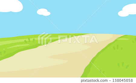 一幅輕鬆舒緩的草地和道路背景插圖_16:9 一幅輕鬆舒緩的草地和道路背景插圖_16:9 138045058
