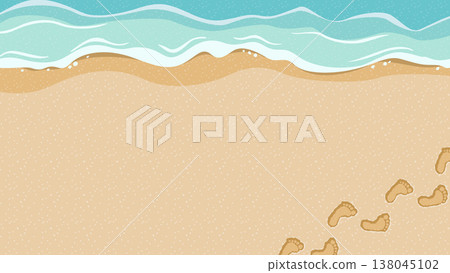 A background illustration of footprints leading to the sandy beach and the shoreline, evoking summer memories and walks. A background illustration of footprints leading to the sandy beach and the shoreline, evoking summer memories and walks. 138045102