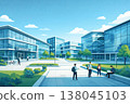 A modern university campus spread out under a blue sky 138045103