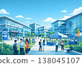 A scene from a university open campus with rows of information booths. 138045107