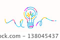 Idea light bulb vector illustration. Colorful dash line art represent creativity, innovation, brainstorming. Minimal concept for business success, bright thoughts. Isolated on white background 138045437