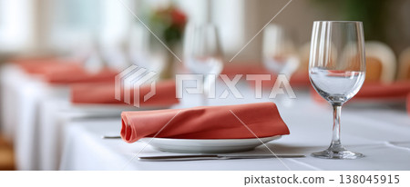 Elegant table setting with glass and napkin 138045915
