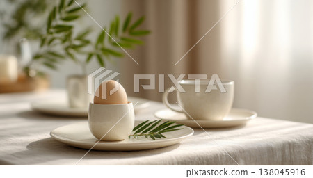 Easter spring breakfast table scene 138045916