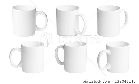 set of white cups for tea or coffee on isolated white background 138046113