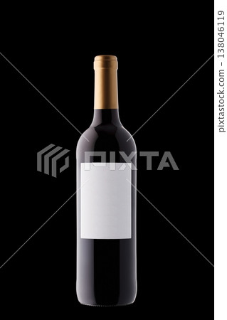 Bottle of wine with a white label with beautiful highlights on a black background Bottle of wine with a white label with beautiful highlights on a black background 138046119