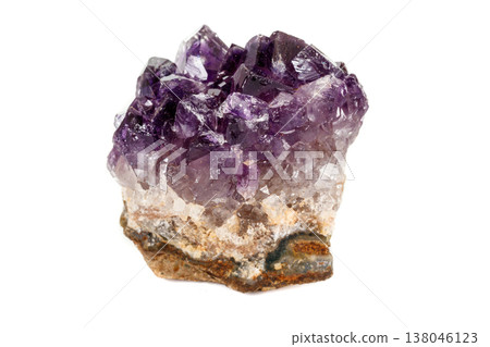 Amethyst Crystal Druse  macro mineral on white background 138046123