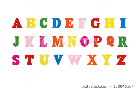 wooden letters of the English alphabet multi-colored on a white background wooden letters of the English alphabet multi-colored on a white background 138046164