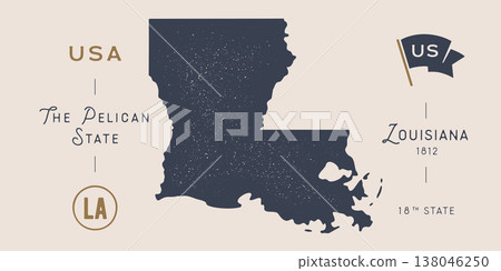Vintage Louisiana state map USA graphic Vintage Louisiana state map USA graphic 138046250