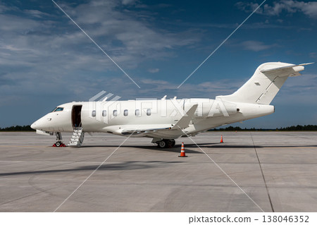 Modern luxury white bizjet with an opened gangway door at the airport Modern luxury white bizjet with an opened gangway door at the airport 138046352