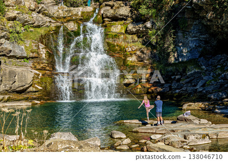 Waterfall on the Hunter's Trail in autumn. Ordesa and Monte Perd 138046710