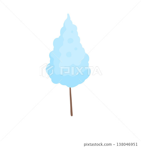 Blue cotton candy, sweet fluffy sugar treat on a stick isolated on white. Cartoon style illustration with bright colors and sugary texture. Blue cotton candy, sweet fluffy sugar treat on a stick isolated on white. Cartoon style illustration with bright colors and sugary texture. 138046951
