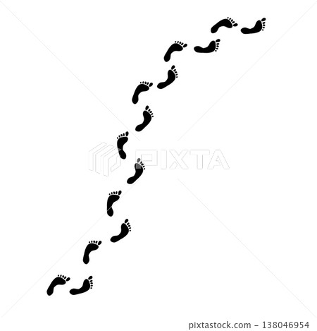Human footprint trail, black silhouette bare foot track set isolated on white. Walking person steps, bare human footprint path, organic body part shape. Barefoot print collection Human footprint trail, black silhouette bare foot track set isolated on white. Walking person steps, bare human footprint path, organic body part shape. Barefoot print collection 138046954