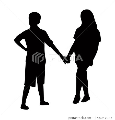 two children , silhouette vector two children , silhouette vector 138047027