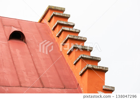 Close-up of a stepped pediment decor Close-up of a stepped pediment decor 138047296