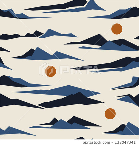 Abstract seamless Mountains pattern. Vector landscape texture with flat Mountains colorful palette 138047341