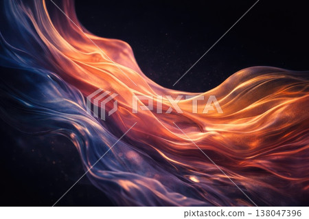 Soft flowing abstract silk waves in warm orange and cool blue tones on dark background Soft flowing abstract silk waves in warm orange and cool blue tones on dark background 138047396