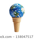 Conceptual earth globe as an ice cream scoop on a waffle cone 138047517