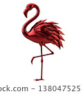 Metallic red flamingo statue with crystal geometric wings 138047525