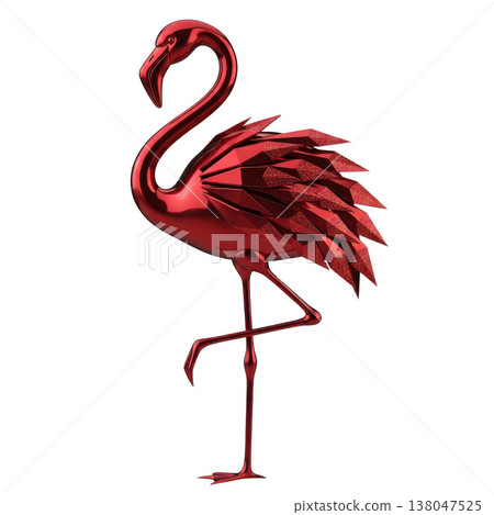 Metallic red flamingo statue with crystal geometric wings 138047525