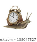 Surreal snail with a vintage golden alarm clock as a shell 138047527