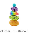 Balanced stack of colorful abstract stones with porous and grid textures 138047528