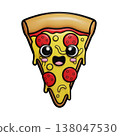 Cute kawaii pizza slice character with big eyes and pepperoni toppings 3d illustration 138047530