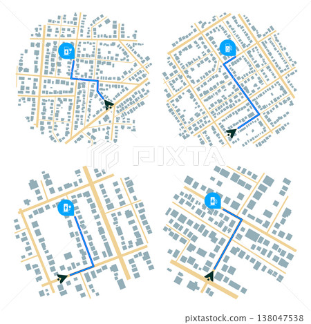 Set of Gps map navigation. View from above road map. Detailed view of city. Abstract background. Flat style, Vector, illustration isolated Set of Gps map navigation. View from above road map. Detailed view of city. Abstract background. Flat style, Vector, illustration isolated 138047538
