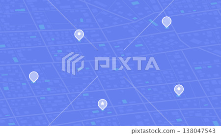 Multiple destinations. Gps tracking map. Track navigation pins on street maps, navigate mapping technology and locate position pin. Futuristic travel gps map or location navigator vector illustration 138047543