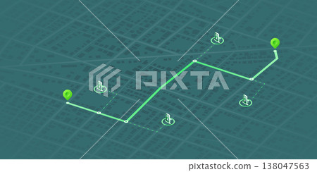 Concept a network of charging station across city. Public stations available along route. Flexible charging solutions for vehicles. Select the most convenient route. Isometric vector illustration Concept a network of charging station across city. Public stations available along route. Flexible charging solutions for vehicles. Select the most convenient route. Isometric vector illustration 138047563