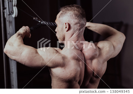 Bodybuilder training in the gym, aesthetic body Bodybuilder training in the gym, aesthetic body 138049345