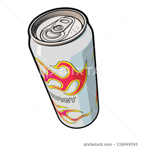 軟性飲料插圖：一罐能量飲料（1_3），彩色線條畫。 138049593