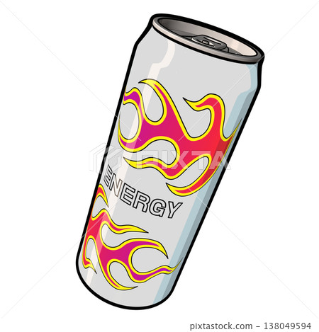軟性飲料插圖：一罐能量飲料（1_4），彩色線條畫。 138049594