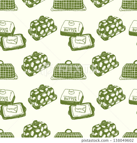 Butter dairy seamless pattern with vintage kitchen objects hand drawn Butter dairy seamless pattern with vintage kitchen objects hand drawn 138049602