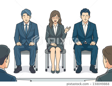 求職學生在小組面試中回答問題的示意圖。 138049868